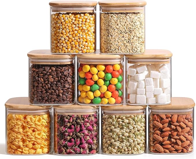 ComSaf 0.7 Qt Glass Food Storage Jars Set of 9, Pantry Organization Jar