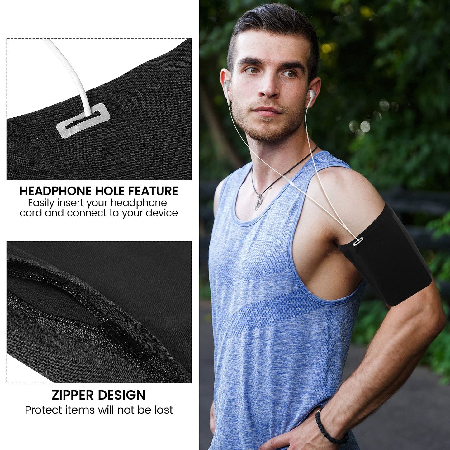 3 Pieces Running Phone Armband for Men Women, Univesal Arm Bands for Phones Below 7 Inches, Cell Phone Sleeve Holder Arm Bands for Walking Hiking Jogging Travel (Black, Gray, White-Blue, L)