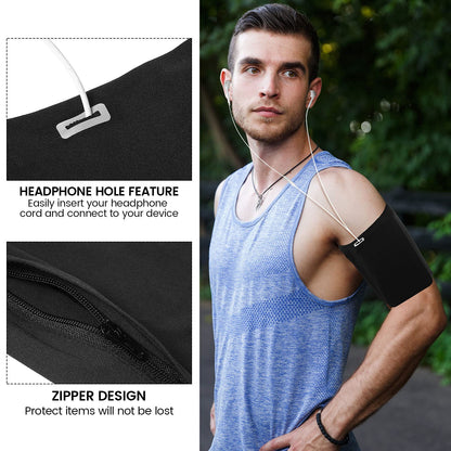 3 Pieces Running Phone Armband for Men Women, Univesal Arm Bands for Phones Below 7 Inches, Cell Phone Sleeve Holder Arm Bands for Walking Hiking Jogging Travel (Black, Gray, White-Blue, L)