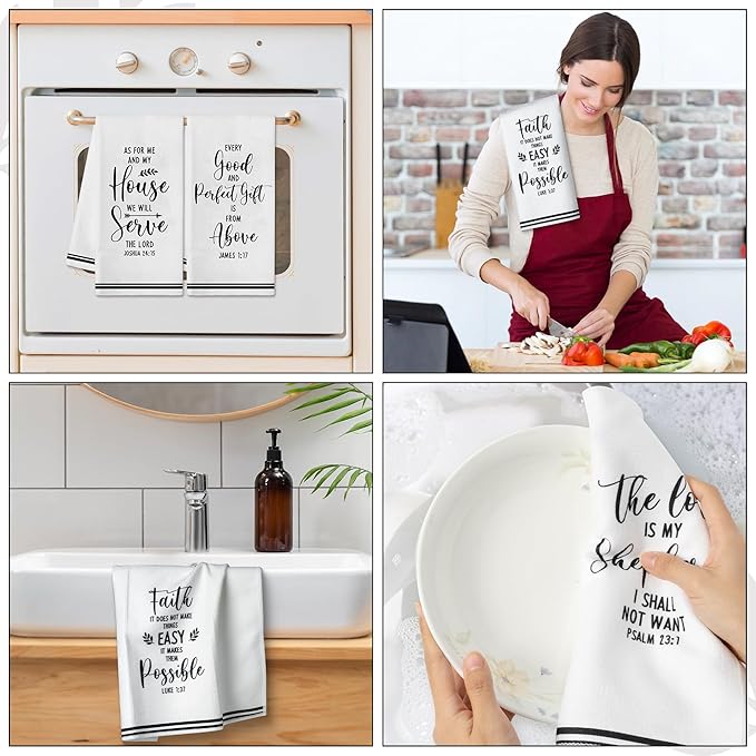 R HORSE 5Pcs Religious Christian Kitchen Dish Towel, Bible Verse Absorbent