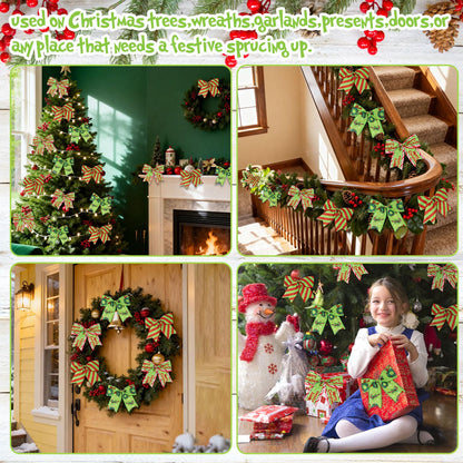 WinPion 12 Pcs Christmas Bows,6 Inch Large Red Green Christmas Wreaths Bows for Tree Gift Wrapping Garland,Holiday Decorations Party Crafts Tree Ribbon Ornaments