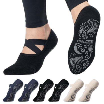 CoolMate Pilates Socks with Grips for Women, Yoga Socks, Crew Non Slip Women for Workout, Barre, Pilates Gifts