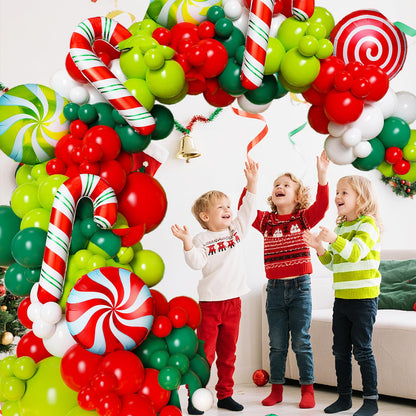 147 Pcs Christmas Balloon Garland Arch Kit with Xmas Red and Green Candy Cane foil Balloons, Red Green White Candy Balloons for for Christmas Party Decorations Birthday Supplies