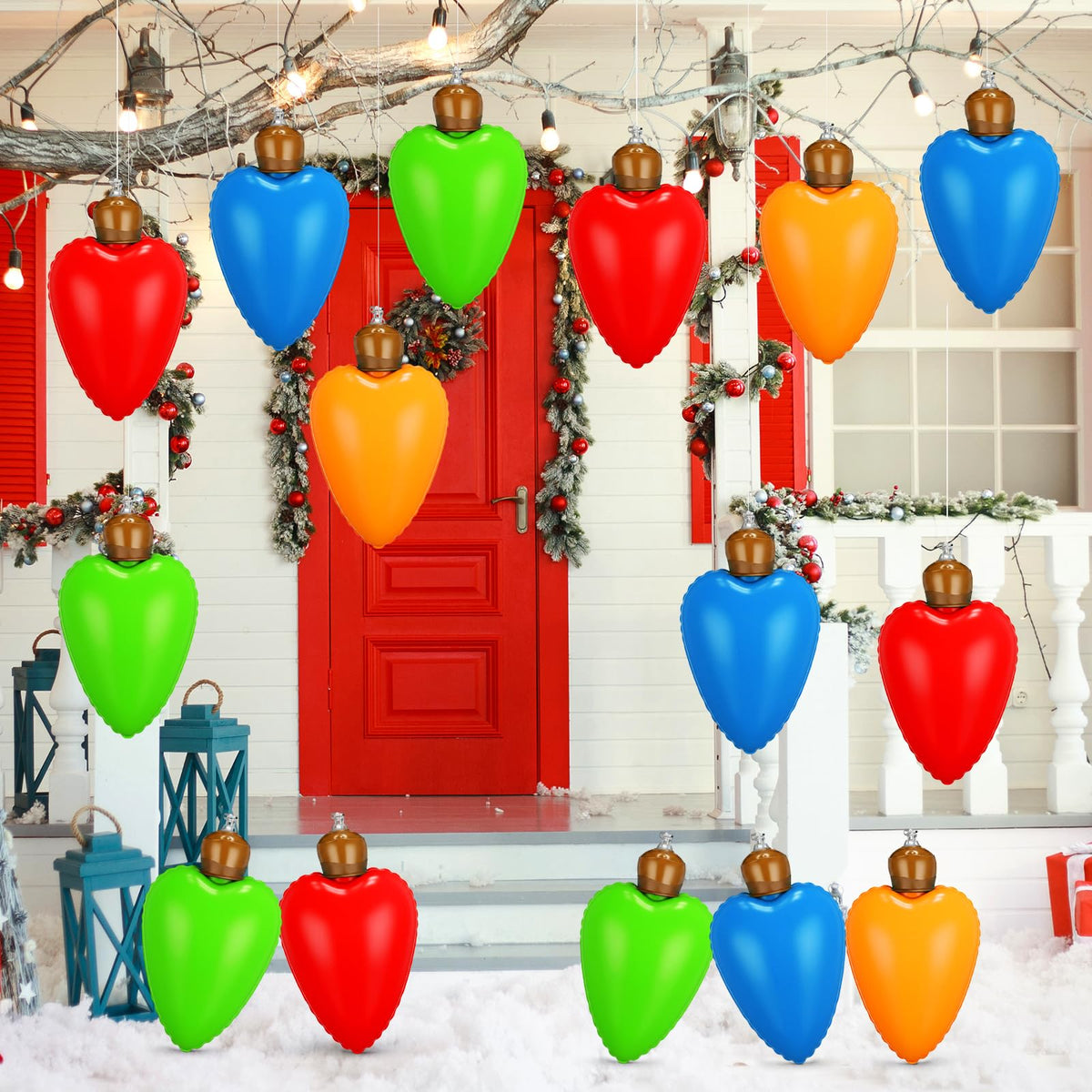 Vertintong 24 Pcs 10 Inch Inflatable Christmas Light Bulbs Ornaments Inflatable Christmas Ball Decorations Xmas Large Blow up Light Bulb Outdoor Indoor for Yard Lawn Tree Hanging Porch Garden Home
