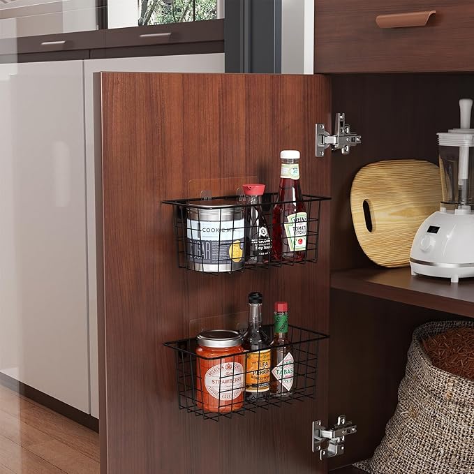 MaraFansie Hanging Kitchen Baskets Wire Storage Basket Adhesive and Screws