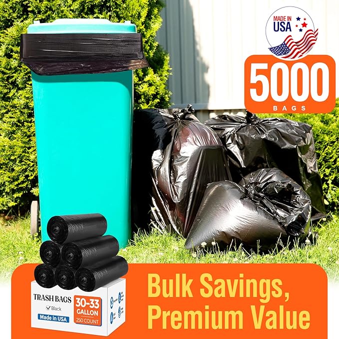Delxo 30-33 Gallon Trash Bags, Durable Plastic Bolsas para basura, Perforated