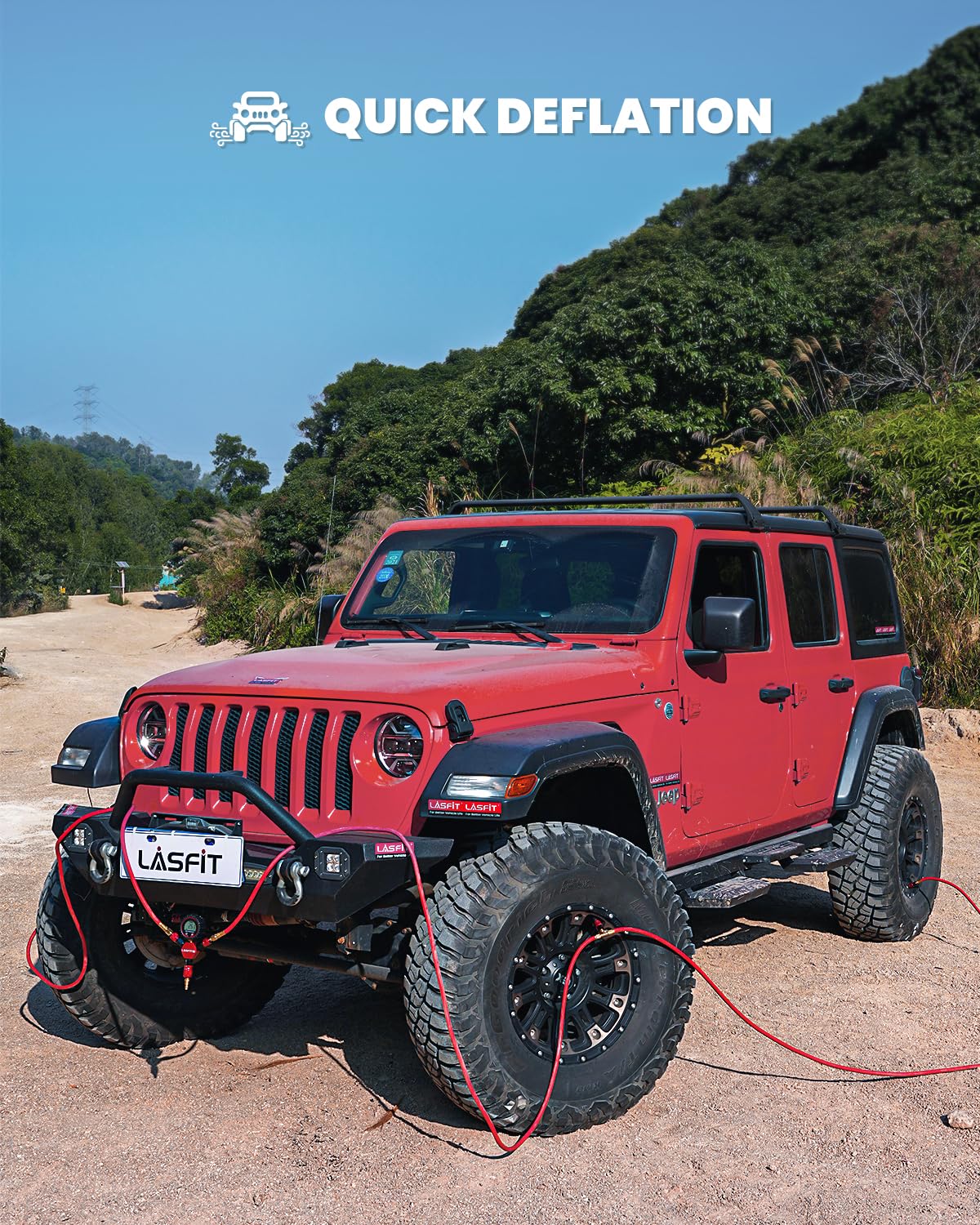 [2026 Upgraded] LASFIT H4 Tire Inflation Deflation System [No Leak & Kink] 200″ Wheelbase Universal Rapid High Flow Off Road Tire Deflator, 4 Tire Air Up Down to Inflate or Deflate at Once