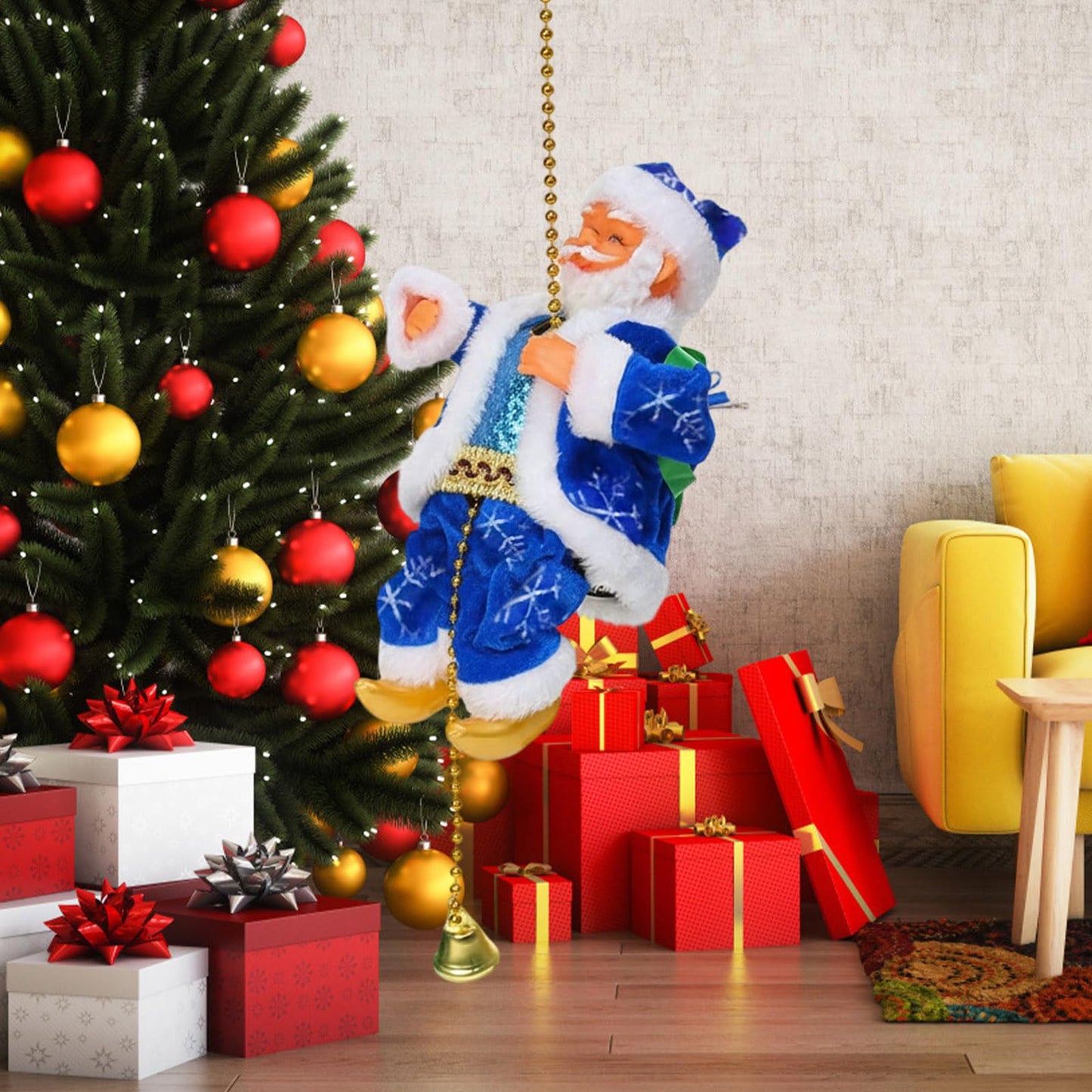 Santa Claus Musical Climbing Rope, Novelty Climbing Santa on Rope, Electric Santa Rope Decoration, Battery Operated Climbs Up and Down, for Christmas Decorations Xmas Gift (B, 2P)