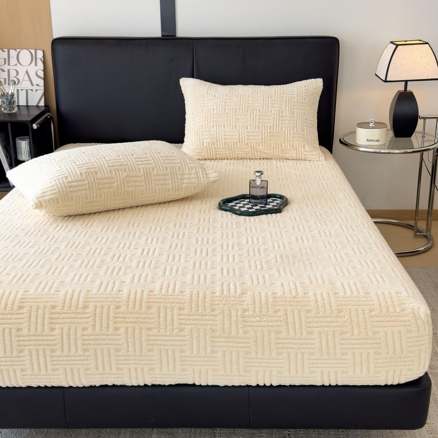 ZIQINPSQ Queen Size Flannel Fitted Sheet - 1 Piece Winter Warm Deep Pocket (15") Bed Sheet, Shrink & Fade Resistant, Hotel Quality, Ivory