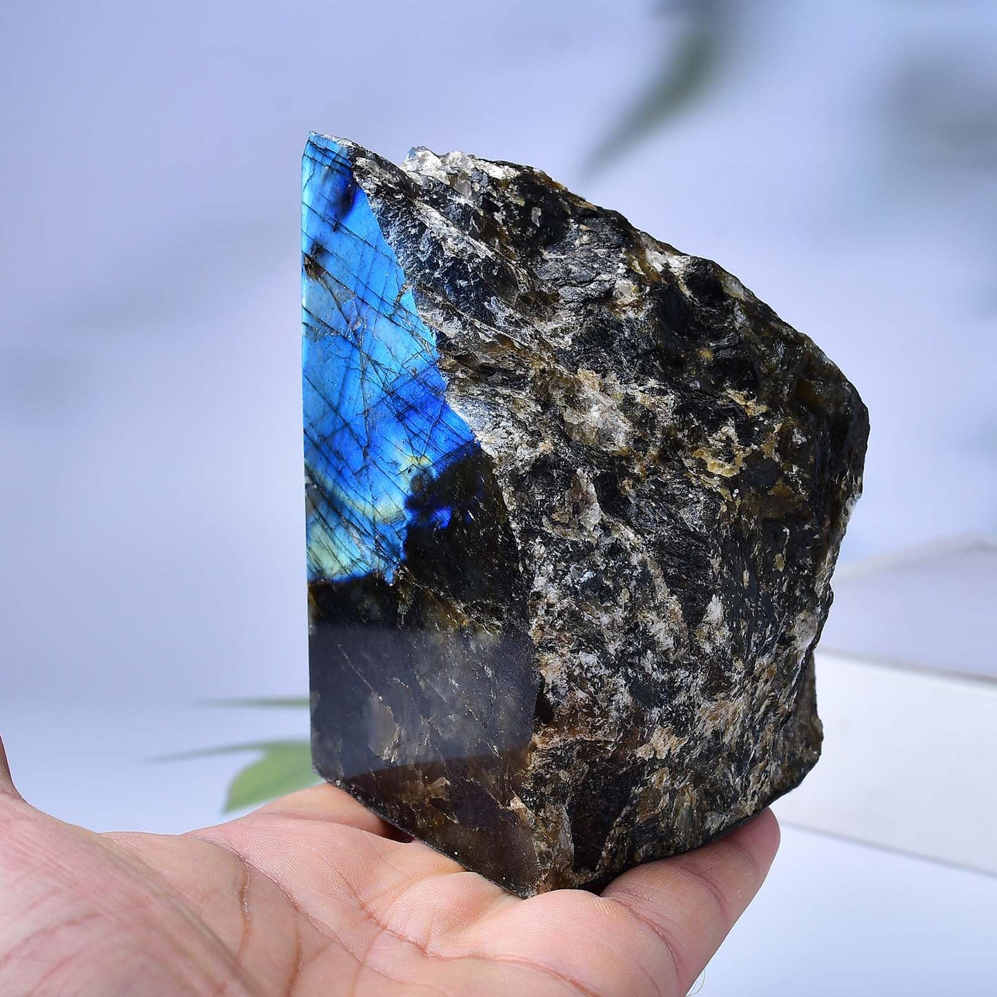 Blue Labradorite Bookends Heavy Duty Healing Crystal Stone Book Holders Decorative Book Ends Office Home Decor Small 1 Pair 2-3 Lbs