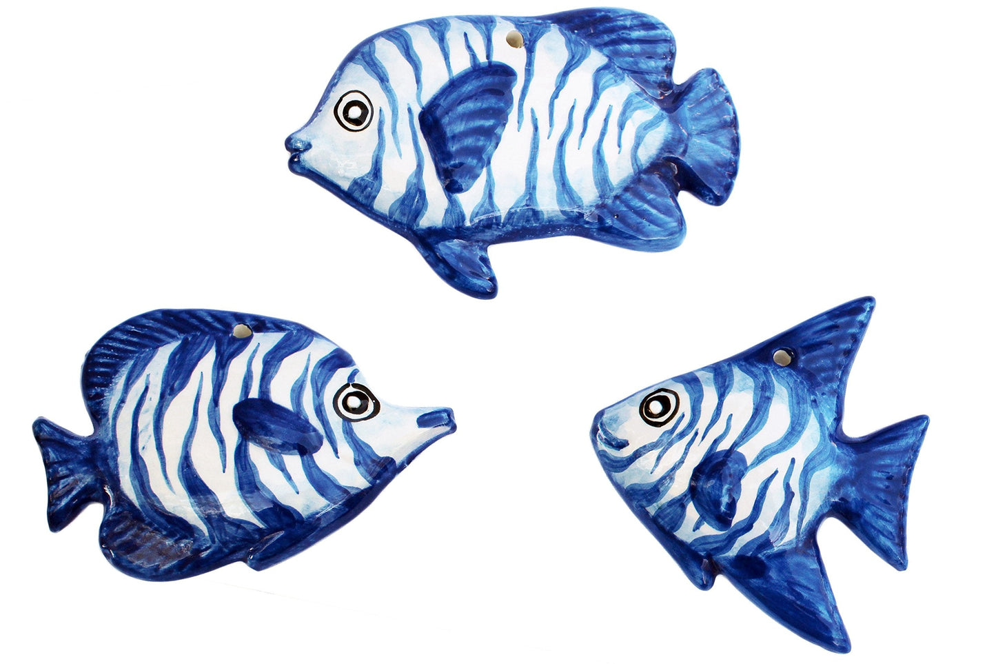 Cactus Canyon Ceramics Spanish 3-Piece Fish Wall Hanger Set, Dory Blue