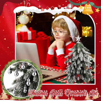 RoundFunny 25 Pcs Christmas Balls Ornaments Set Mini Tree Decoration 0. 79 Inch Christmas Ball Tree Topper Star Hanging Ornaments for Party Decoration(Silver)