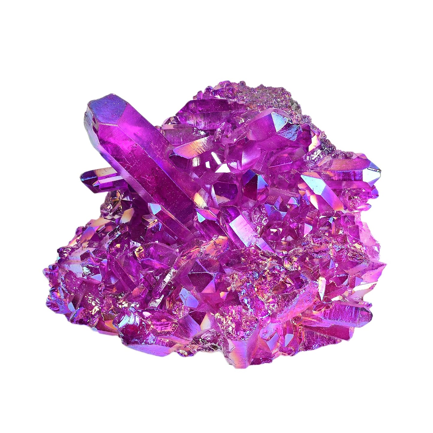 JIC Gem Real Natural Big Titanium Coated Crystal Cluster Purple Quartz Geode Druzy Home Decoration Gemstone Specimen(9-11cm)