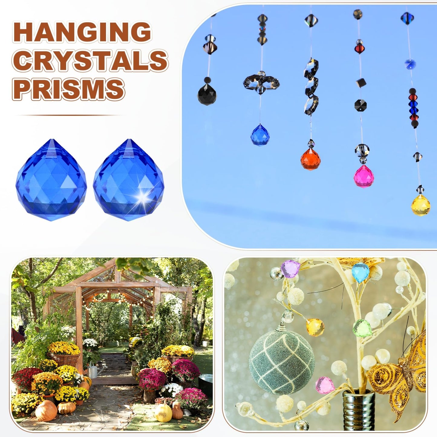 M METERXITY 10-Pack Crystal Ball Prisms, 24mm/0.94 Inch Chandelier Pendant Maker Hanging Crystals Chandelier Prisms for Home/Windows/Garden/DIY Decoration[Dark Blue]