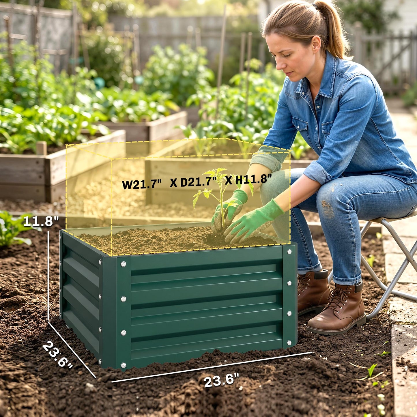 Outsunny 2 Piece Galvanized Raised Garden Bed, 2' x 2' x 1' Metal Planter Box for Growing Vegetables, Flowers, Herbs, Succulents, Green