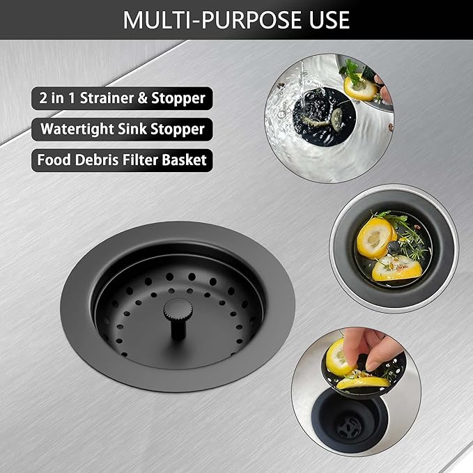 Black Sink Drain 3-1/2 Inch Matte Black Kitchen Sink Drain Strainer Assembly Kit
