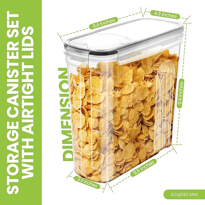 Utopia Kitchen Cereal Containers Storage Set – 6 Pack 4L Airtight Food Storage