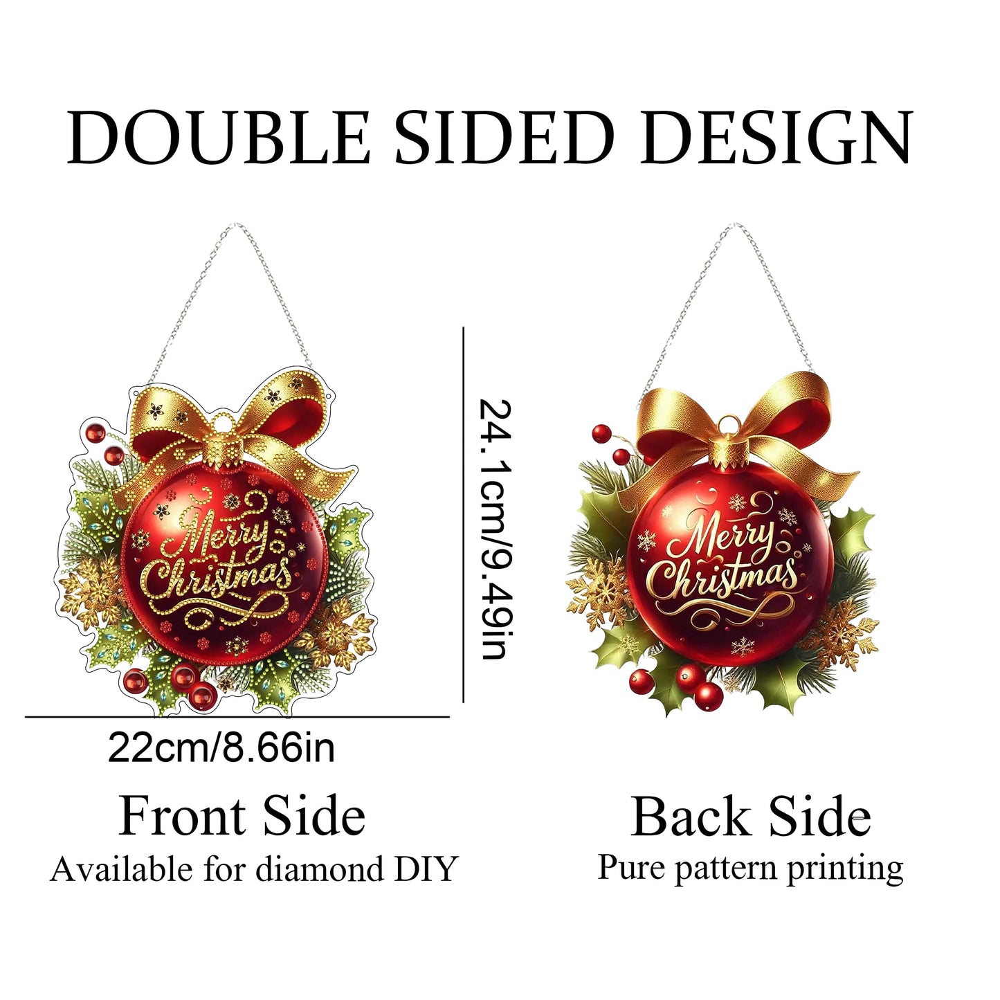 DIY Diamond Art Painting Wreath Kits，Special Shaped Rhinestone Hanging Ornament Diamond Art Window Pendants for Gift Home Garden Wall Hanging Kits,Double Sided (Merry Christmas)