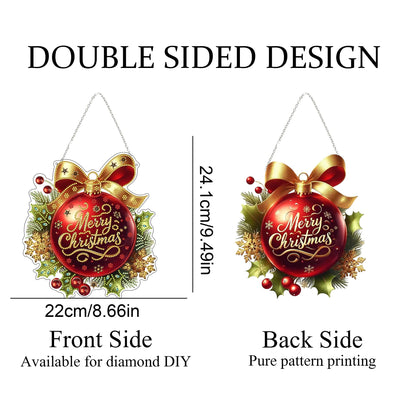 DIY Diamond Art Painting Wreath Kits，Special Shaped Rhinestone Hanging Ornament Diamond Art Window Pendants for Gift Home Garden Wall Hanging Kits,Double Sided (Merry Christmas)