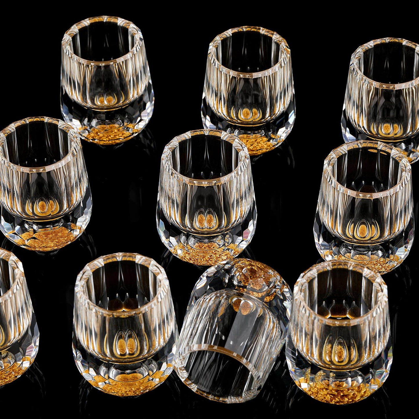 Skybooly 12 Pcs Small Crystal Shot Glasses with 24k Gold Leaf Flakes - Mini Diamond Tequila Whiskey Shot Glasses Set Luxury Drinking Glassware for Party Bar Decor Collection Gift (mini,0.338 oz)