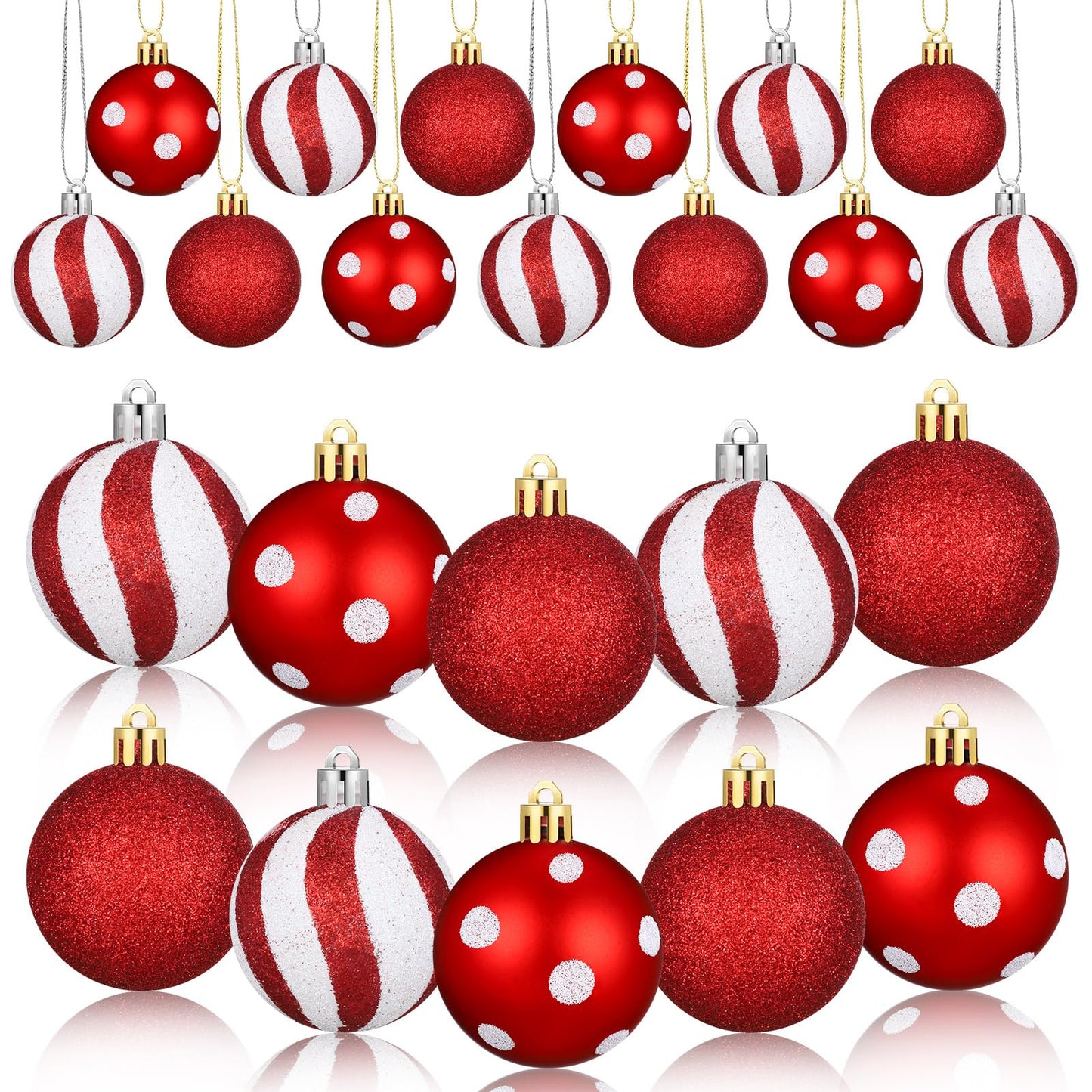 Jutom 12 Pcs Red and White Christmas Balls Ornaments for Tree 2.4 Inch Peppermint Candy Polka Dots Stripes Christmas Tree Decorations Shatterproof Xmas Baubles for Home Wreath Party Decor
