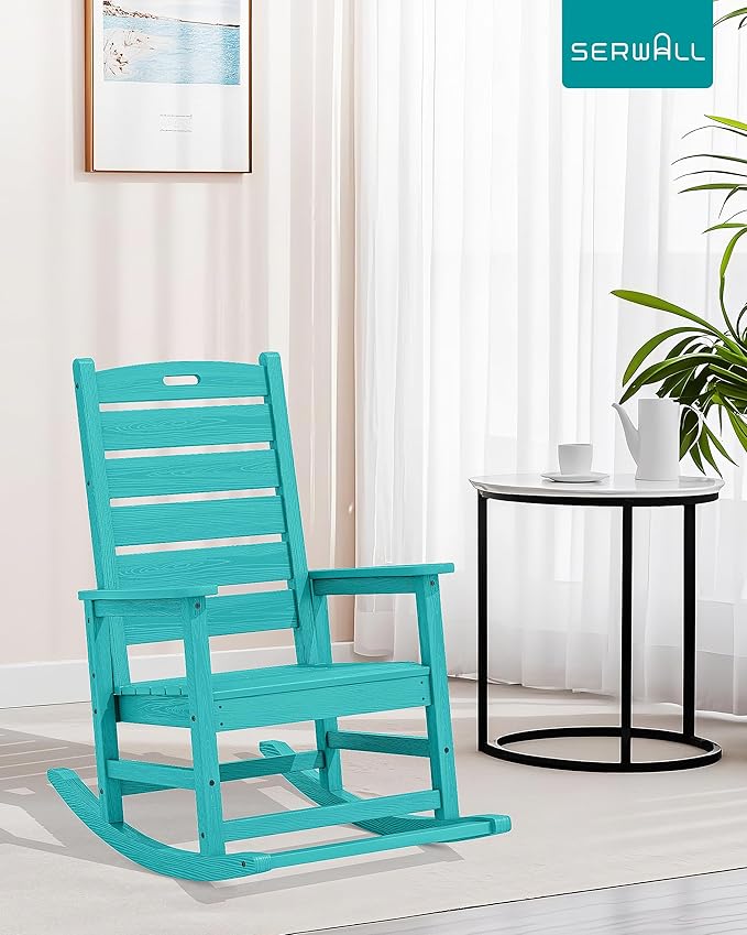 SERWALL Outdoor Rocking Chair, Oversized Rocking Chair with Footrest for Adults, HDPE All Weather Resistant Rocking Chairs for Patio, 350lbs Weight Capacity, Aruba