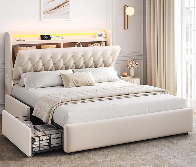 Queen LED Velvet Bed Frame