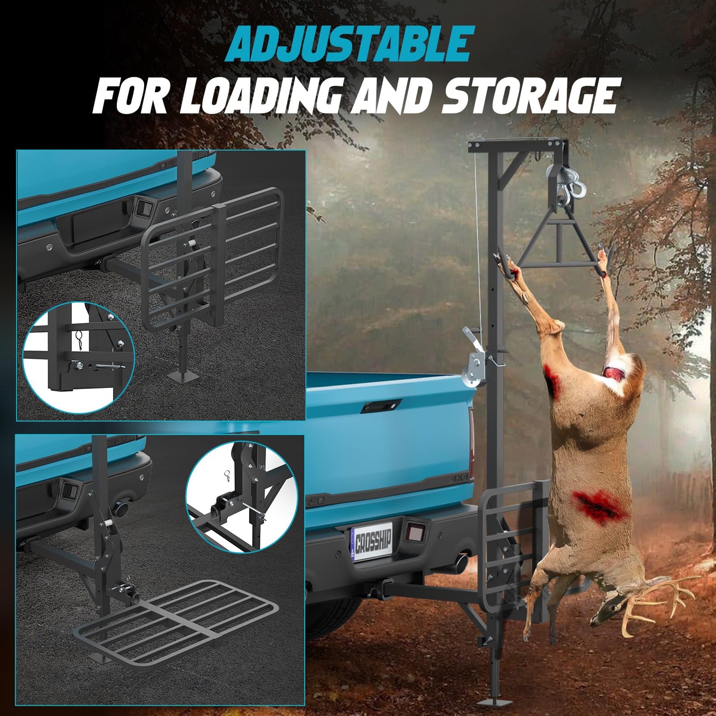 Truck Hitch Game Hunting Hoist - CROSSHIP Mounted Lifting System & Hitch Game Hoist - Easy 10-Minute Installation - 360 Degree Rotation, Detachable 3in1 (2025 Upgrade)