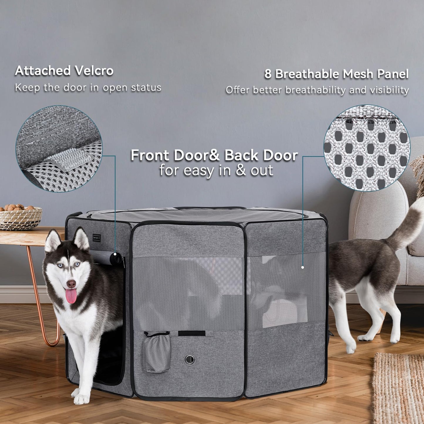 Petsfit Portable Dog Playpen for for Large Dogs/Cat/Rabbit/Chick, with Water Bottle Holder and Carrying Case, for Travel/Indoor/Outdoor Use, Large (45.5"x45.5"x28.5")