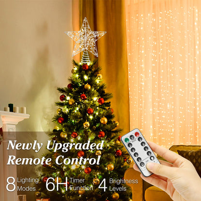 Lewondr Christmas Star Tree Topper, USB Powered Remote Controlled 11 Inch Christmas Tree Topper Beaded Star Light, 6H Timer Christmas Tree Star Topper for Xmas Tree Home Holiday Party Decor, Silver