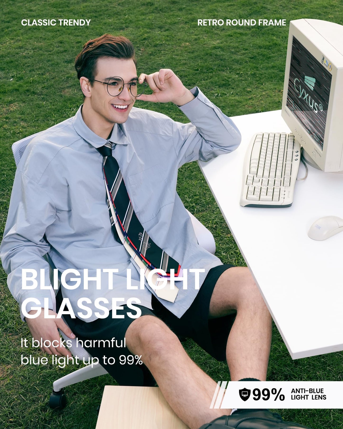 Cyxus Blue Light Glasses for Men Women Round Wire Frame UV Blocking Computer Glasses Clear Lens Metal Ultra Light Eyewear