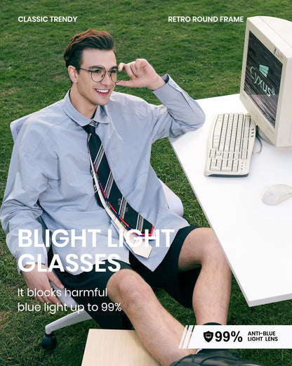 Cyxus Blue Light Glasses for Men Women Round Wire Frame UV Blocking Computer Glasses Clear Lens Metal Ultra Light Eyewear
