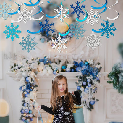 Winter Snowflake Hanging Swirl Decorations, 30Pcs Christmas Glitter Snowflakes Hanging Swirls Ornaments Ceiling Streamers for Xmas Winter Wonderland Frozen New Year Wedding Baby Shower Party Supplies