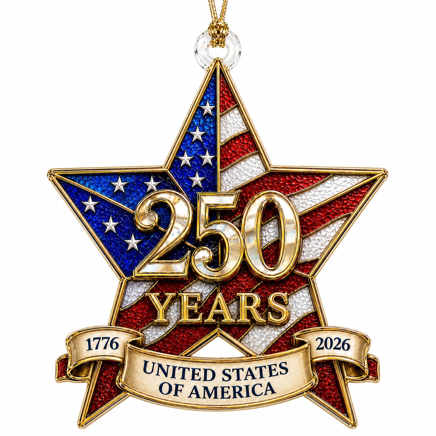 250th Anniversary USA Ornament 1776-2026, Patriotic Acrylic Star Ornament, Double Sided USA 250th Anniversary Merchandise, Patriotic Decoration for 4th of July, Independence Day