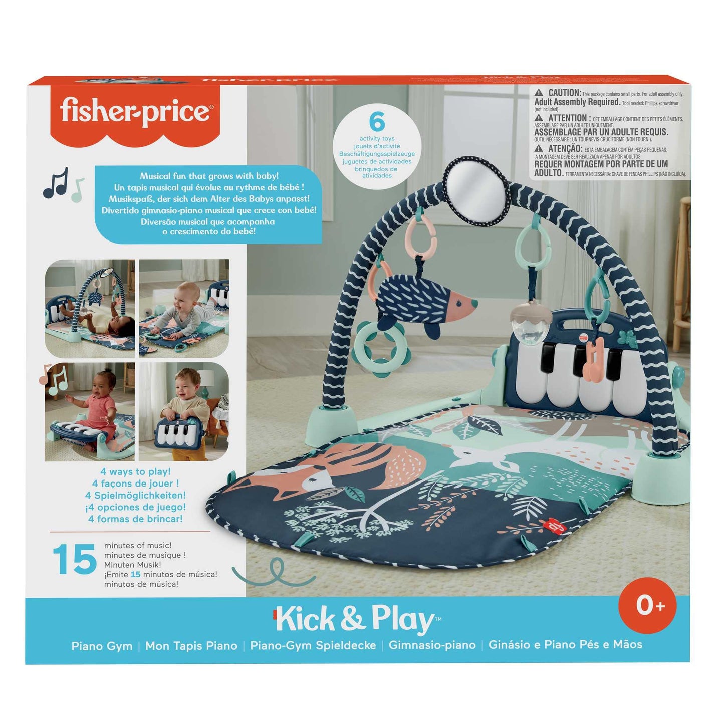 Fisher-Price Baby Playmat Kick & Play Piano Gym with Musical and Sensory Toys for Newborn to Toddler, Navy Fawn, HKX37