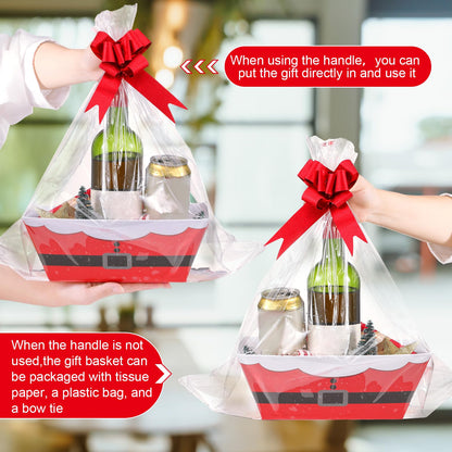Yeaqee 36 Pcs 12 Pack 8 x 10 inch Christmas Baskets for Gifts Empty Santa Belt Cardboard Baskets Bags Kit Red Pull Bows Wine Basket for Xmas
