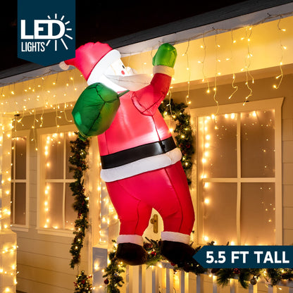 Joiedomi 5.5 FT Tall Christmas Inflatables Outdoor Decorations Hanging Santa with Gift Bag, Christmas Blow Up Climbing Santa Yard Decoration with Build-in LED for Xmas Party, Garden, Lawn Decor