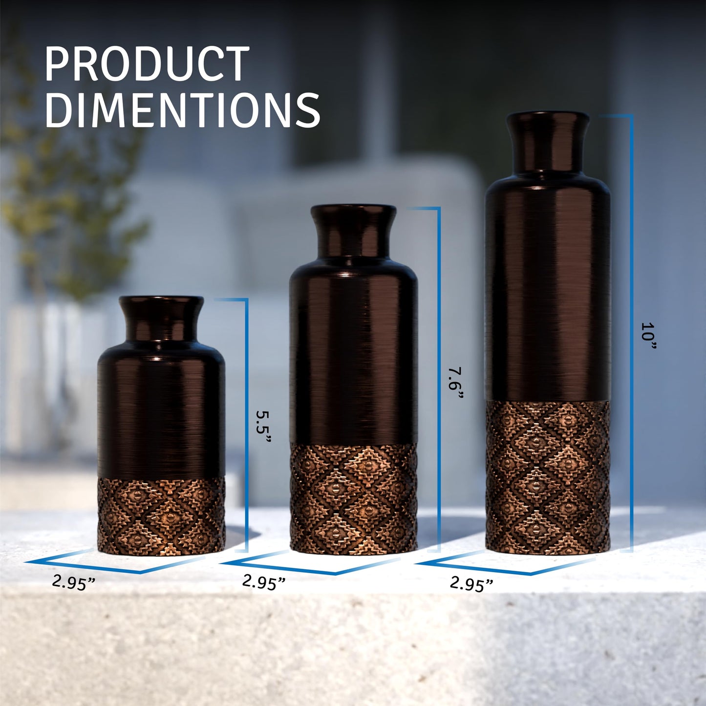 Creative Scents Dublin Brown Centerpiece Tray with Three Matching Orbs and A Set of Three Vases – Perfect for Table Decor in The Living Room Or Dining Room Or Coffee Table Decor