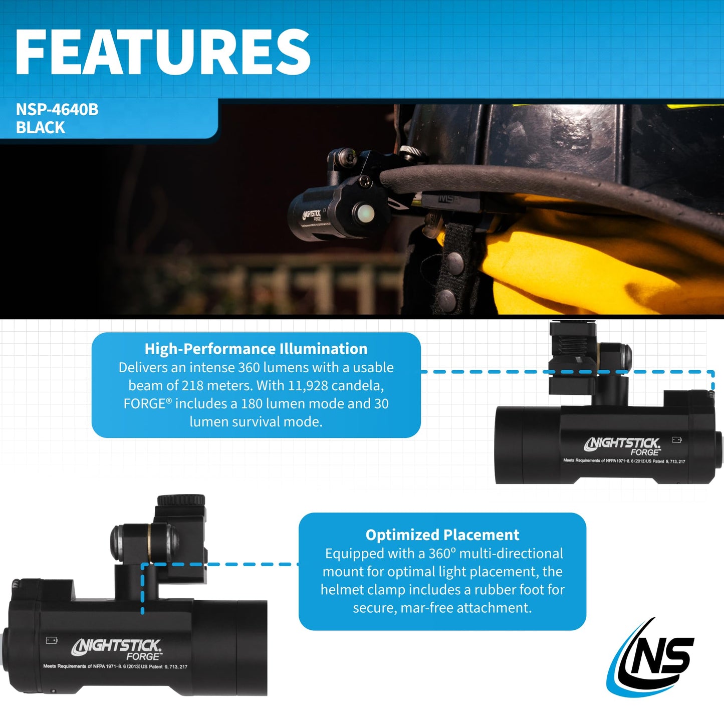 Nightstick NSP-4640B Forge™ Helmet-Mounted Multi-Function Flashlight