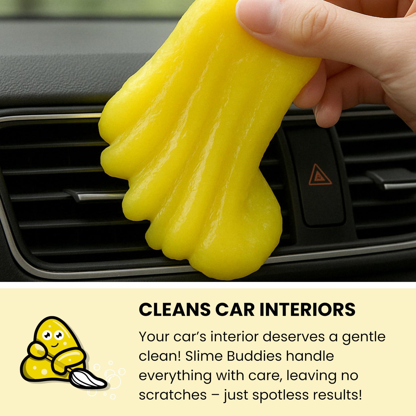 Slime Buddies Car Cleaning Gel Putty - Lemon Scented Interior Detailing Tool for Cup Holders, Air Vents & Keyboard - Reusable Auto Detailing Accessories - Dust Remover Goop - Gifts for Men Women