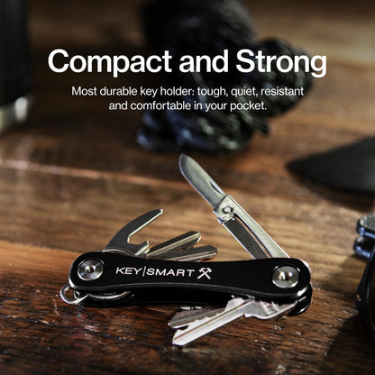 KeySmart Rugged - Multitool Key Holder for Keychain w/Bottle Opener and Pocket Clip, Organizer for Keys, EDC Keychains, Ring for Car Fobs Key Chains, Expandable (Up to 14 Keys, Black)