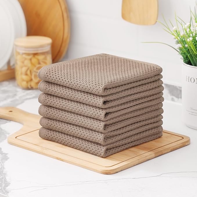 Kitinjoy 100% Cotton Kitchen Dish Cloths, 8 Pack Waffle Weave Ultra Soft