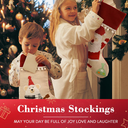 AUTGA Christmas Stockings 4 Pack, 18'' Large Xmas Stockings with Santa Snowman Gnomes Pattern, Christmas Stockings for Family Stairs Fireplace Tree Hanging Home Decorations Party Season Decor