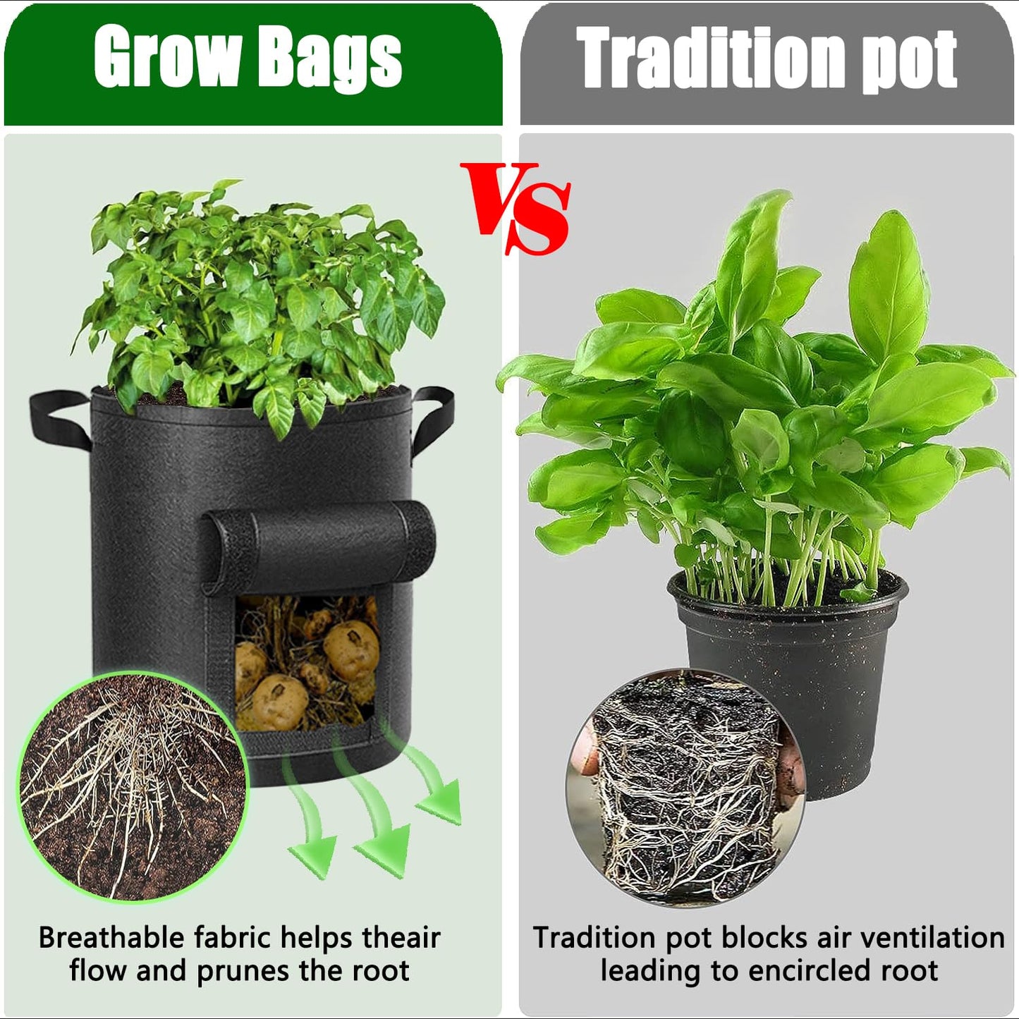 AGOPLEE 6-Pack 10 Gallon Potato Grow Bags Heavy Duty Thickened Nonwoven Fabric Pots with Handles,Black