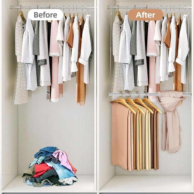STORAGE MANIAC Hanging Closet Rod, Adjustable Width and Height Closet Hanging