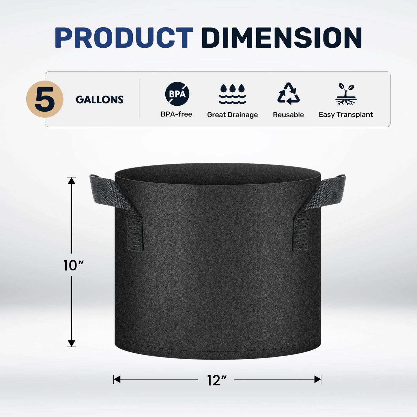 Simple Deluxe Grow Bags 5 Gallon 5 Pack Planter Pots with Handles, Thickened Nonwoven Fabric Aeration Cloth Bag, Heavy Duty Gardening for Tomoato, Potato, Vegetable, Herbs and Flowers, Black