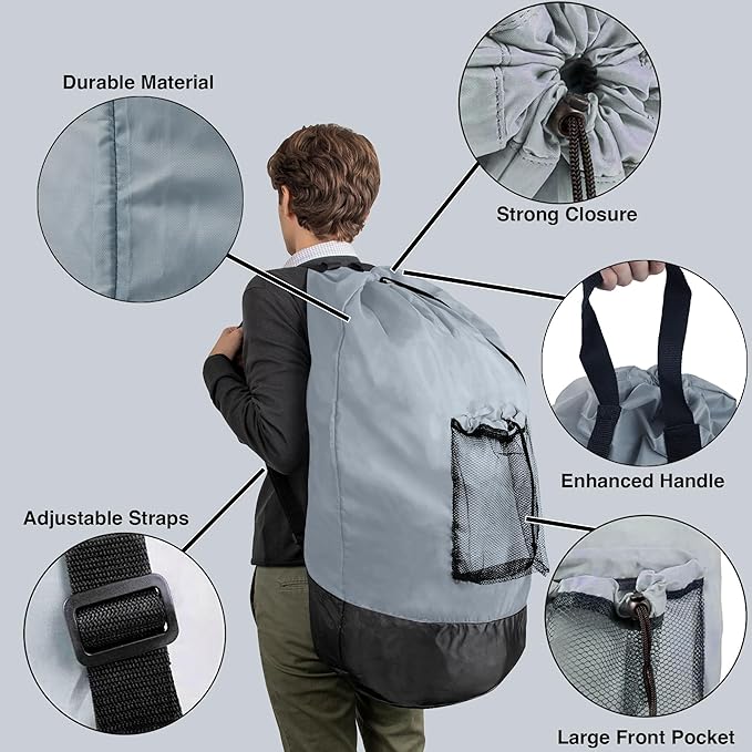 Laundry Bag Backpack with Shoulder Straps and Mesh Pocket Laundry Backpack