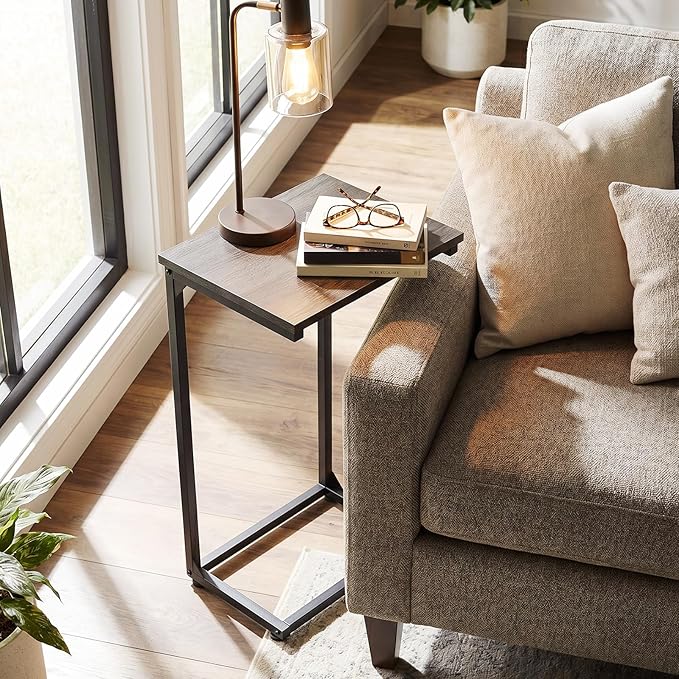 AMHANCIBLE C Shaped End Tables Set of 2, Couch Side Tables that Slide Under Sofa