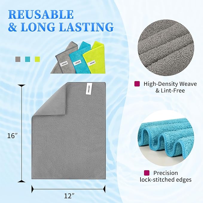 FIXSMITH Shop Towels-200 Pack, 12 x 16 in Microfiber Cleaning Cloth, Highly