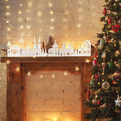Colingmill 32 Inch Christmas Tabletop Decoration Wooden Christmas Themed White Church Xmas Tree and Elk Signs Farmhouse Centerpiece Decor for Home Kitchen Table Shelf Decor